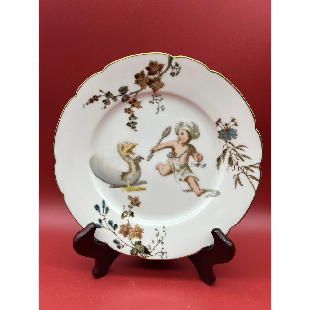 5 Antique French Porcelain CFH Limoges Plates w Babies/Cherubs Circa 1890 RARE
